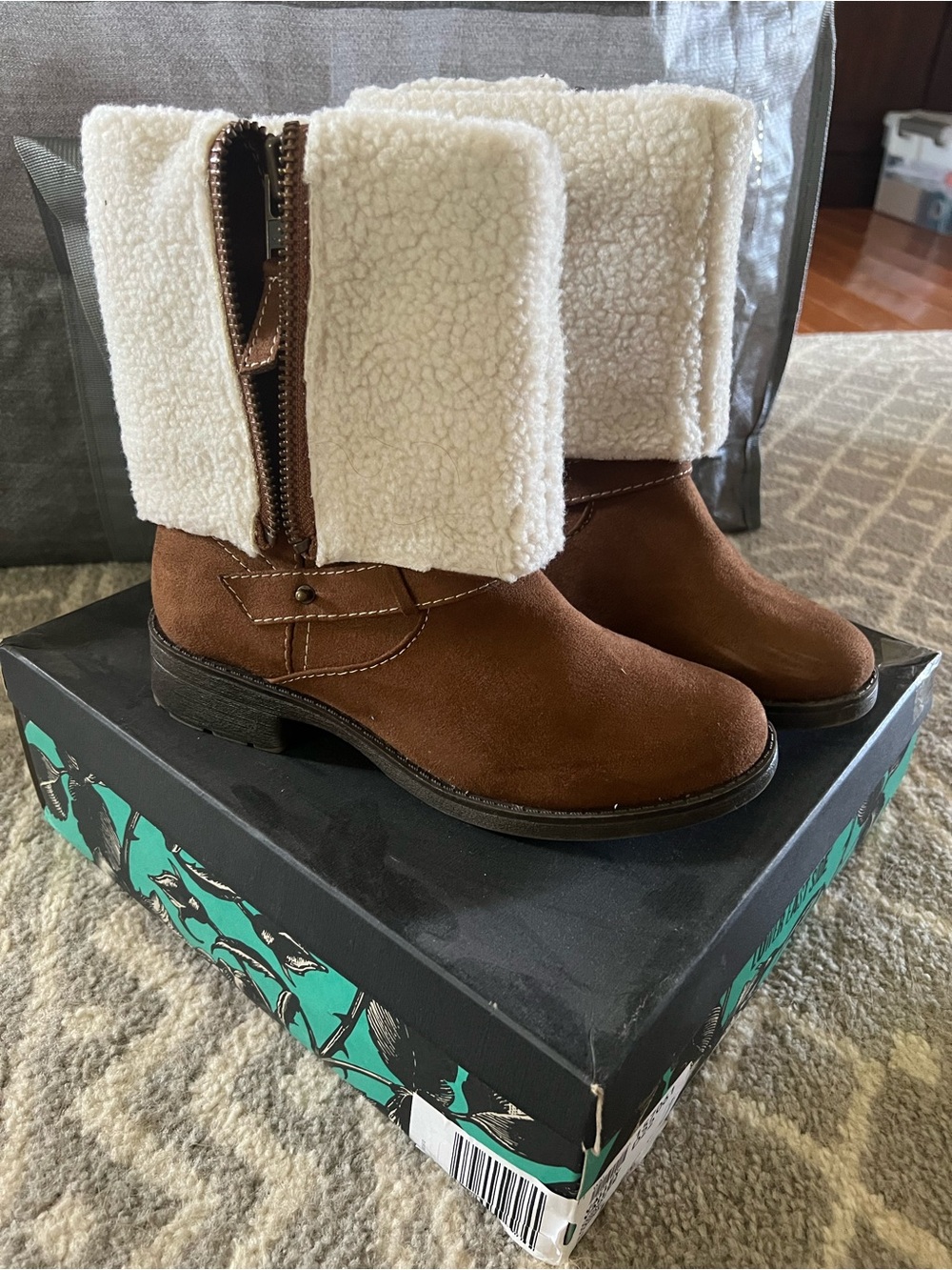 Brown Suede Fold-Over Sherpa Boot